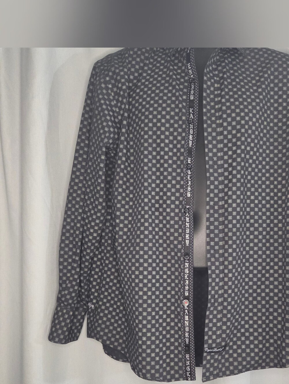 English Laundry Size L Men’s Black Geo Print Button-Up Shirt - Picture 2 of 10